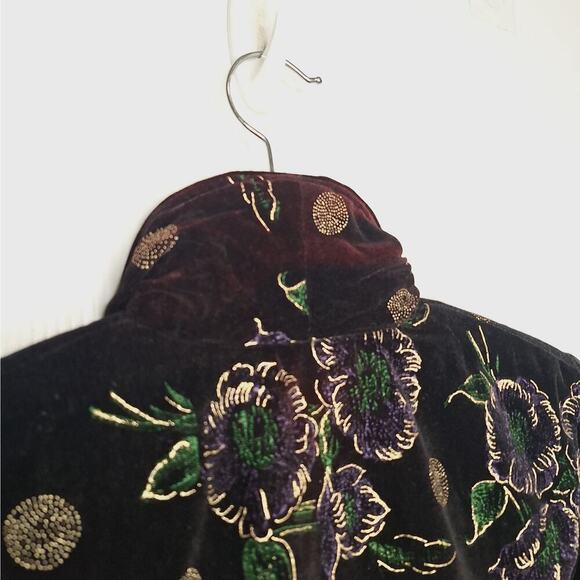 Vintage 90s Nah Nah Jonathan Tait Cropped Velvet Jacket 4P Bolero Flocked Floral - Picture 10 of 13